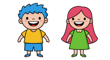 Cartoon illustration of a smiling boy wearing a blue sweater and dark pants.