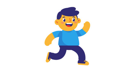 Cartoon illustration of a smiling boy wearing a blue sweater and dark pants.