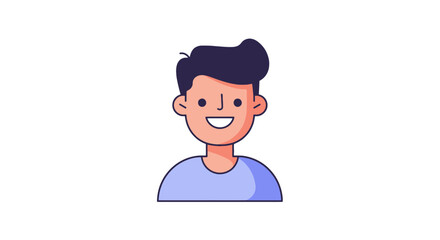 Cartoon illustration of a smiling boy wearing a blue sweater and dark pants.