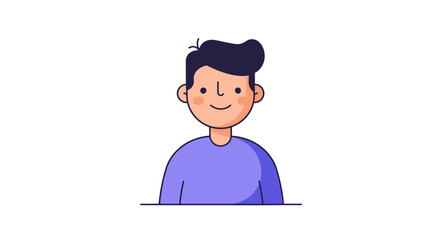 Cartoon illustration of a smiling boy wearing a blue sweater and dark pants.
