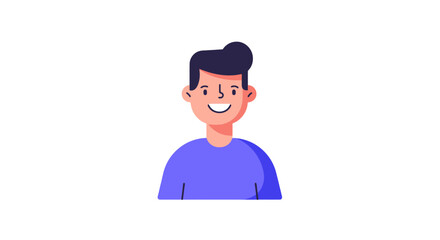 Cartoon illustration of a smiling boy wearing a blue sweater and dark pants.