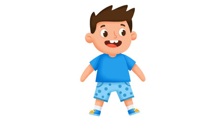 Cartoon illustration of a smiling boy wearing a blue sweater and dark pants.
