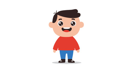 Cartoon illustration of a smiling boy wearing a blue sweater and dark pants.