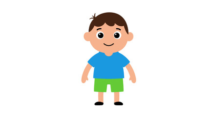 Cartoon illustration of a smiling boy wearing a blue sweater and dark pants.