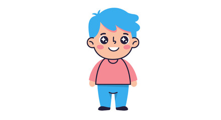 Cartoon illustration of a smiling boy wearing a blue sweater and dark pants.