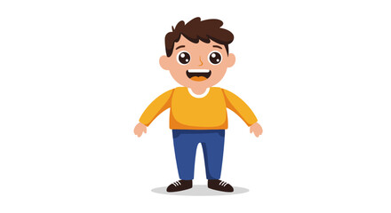 Cartoon illustration of a smiling boy wearing a blue sweater and dark pants.