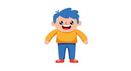 Cartoon illustration of a smiling boy wearing a blue sweater and dark pants.