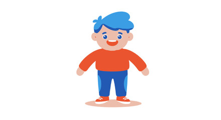 Cartoon illustration of a smiling boy wearing a blue sweater and dark pants.