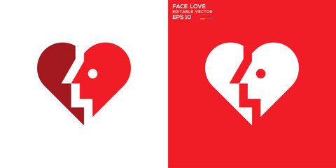 Face love logo. Heart, romantic, valentine. Vector icon symbol template EPS 10.