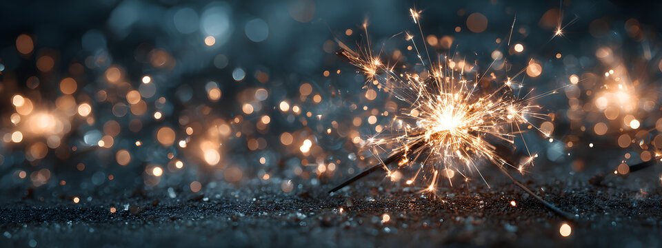 Sylvester Silvester New Year, New Year's Eve 2025 party, new years eve event celebration holiday greeting card - Closeup of sparkling sparklers and bokeh lights in the background