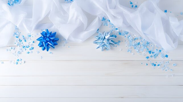 memorable. Celebration concept with blue decorative elements on a white wooden background. tutorial guides, club newsletters, designed for sports & leisure club marketing, used by product marketers.