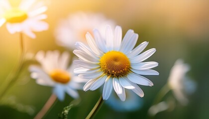 Fototapeta premium Intricate Details Of A Wild Daisy Blurred Natural Setting Gentle Light Spring Plant