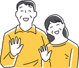 笑顔で挨拶する高齢男女