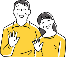笑顔で挨拶する高齢男女