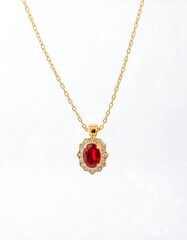 Gold necklace with a red gemstone pendant