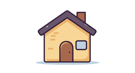 Simple cartoon illustration of a small house with a brown door and a single window.