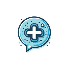 Obraz premium Blue medical chat bubble with cross symbol inside