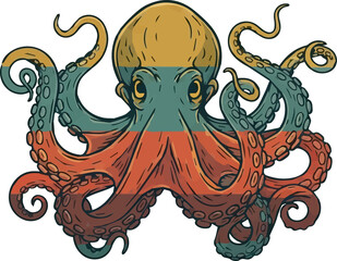 Retro Octopus Illustration with Stripes