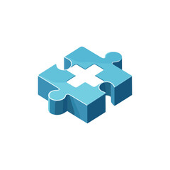 Obraz premium Blue puzzle piece with missing section on white background