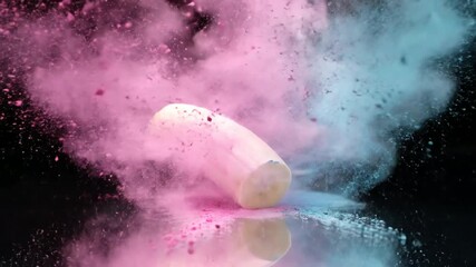 A Fresh Peeled Banana Falls and Splashes into a Pool of Liquid Chocolate in Super Slow Motion - Powered by Adobe