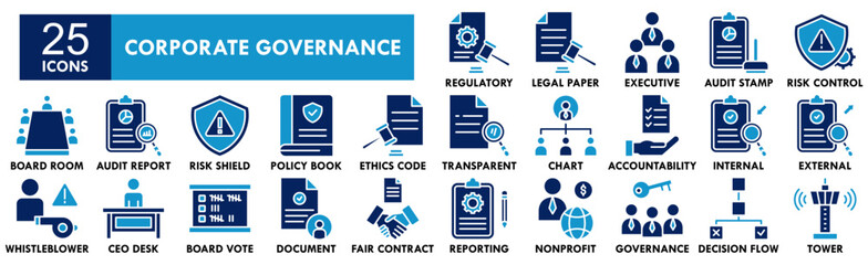Corporate Governance icon collection set. Containing design corporate, business, governance, environment, sustainability