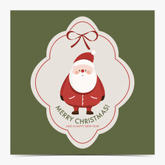 Merry Christmas and happy New Year - cute Christmas greeting card, postcard, invitation with a Santa Claus on green background, vector illustration