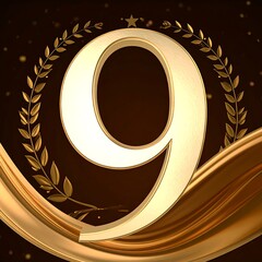 Gold number nine with flowing fabric