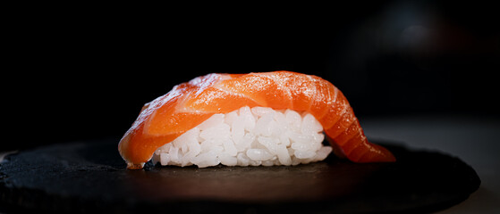 Sashimi Nigiri Platter with Fresh Tuna and Salmon in Japanese Restaurant