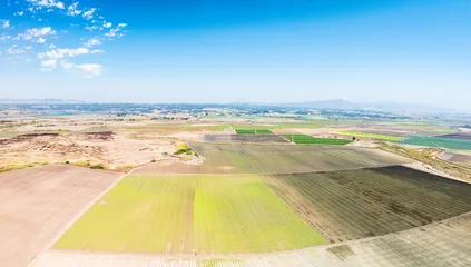 Fotobehang Goud Geel panoramic aerial drone view of Watsonville, California with agriculture fields   © Matthew Tighe