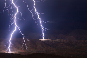 lightning strikes in the night sky