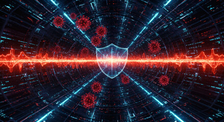 Digital Shield Against Virus Cybersecurity and Health Protection Concept Illustration