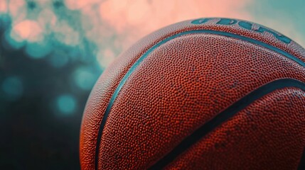 Close-up of a textured orange basketball with black lines against a blurred natural background, evoking focus and anticipation