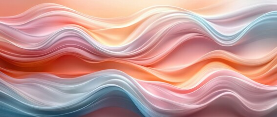 Fototapeta premium Smooth flowing waves of pastel colors blending orange, pink, white, and blue creating a serene and calming abstract pattern