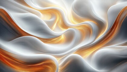 Abstract smooth flowing shapes with white and golden-orange hues creating a dynamic and fluid movement effect