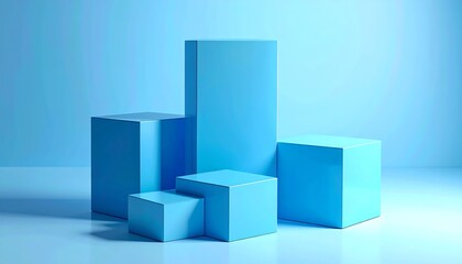 Obraz premium Modern Blue Geometric Display Platform Arrangement