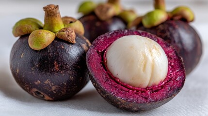Fototapeta premium Fresh and Juicy Mangosteen Fruit with Unique Purple Skin and White Flesh