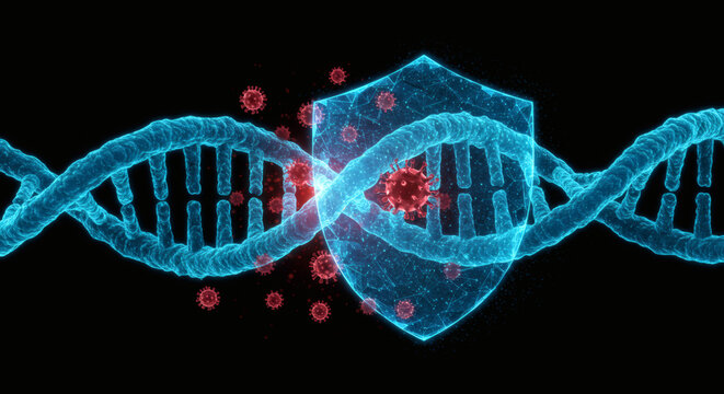 DNA Protection Concept Shielding Genetic Code Against Viral Threats in a Digital Visualization