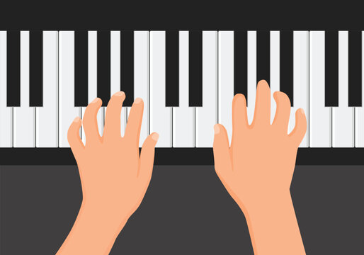 Top view hands playing piano