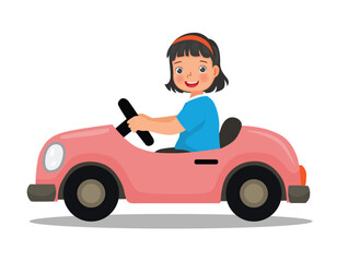 Little girl driving toy car side view
