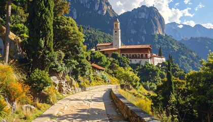 Mountaintop Monastery with Lush Surroundings Majestic Viewpoint