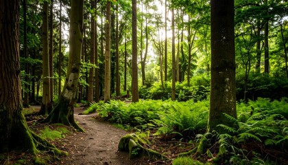 Obraz premium Lush Forest Path Sunlight