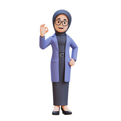 3D cartoon muslim female teacher character Giving OK Sign
