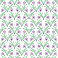 Flat seamless pattern with lily flower Purple Hand Draw Vector Ilustration - minimalist stye