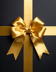 Gold ribbon bow on black backdrop