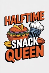 Halftime Snack Queen Graphic Design with Food and Football
