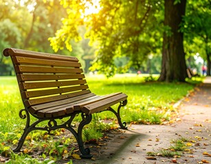 Park bench bathed in sunlight
