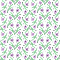 Flat seamless pattern with lily flower Purple Hand Draw Vector Ilustration - minimalist stye
