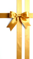 Gold ribbon bow on white background