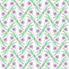 Flat seamless pattern with lily flower Purple Hand Draw Vector Ilustration - minimalist stye