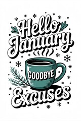 Hello January Goodbye Excuses Winter Coffee Mug Design